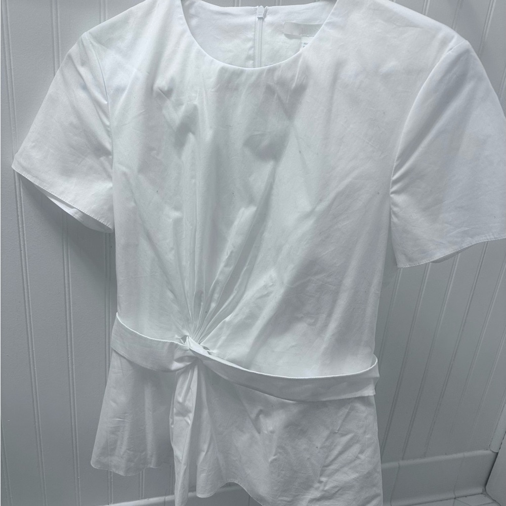 Hugo Boss White Twist Waist Peplum Blouse Size 4 - Picture 5 of 6